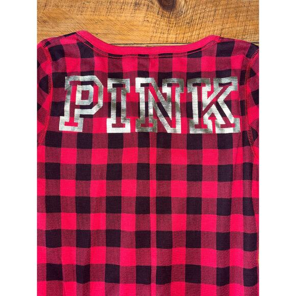 Victorias Secret PINK Womens 1-Piece Red Black Gold Plaid Pajamas Sleep Small - Picture 7 of 9